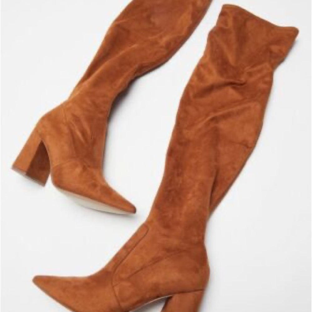Steve Madden Huntley Pointed Toe Block Heel Over-The-Knee Boots in Cognac